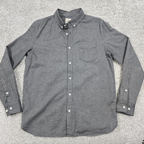 Flint and Tinder Shirt Mens Large Gray Herringbone Button Down Long Sleeve Twill - Picture 1 of 11